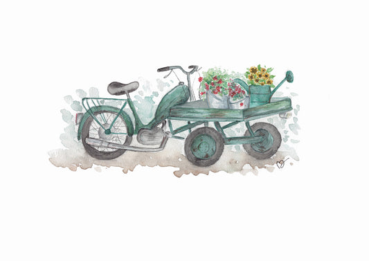 Flakmoped med blommor